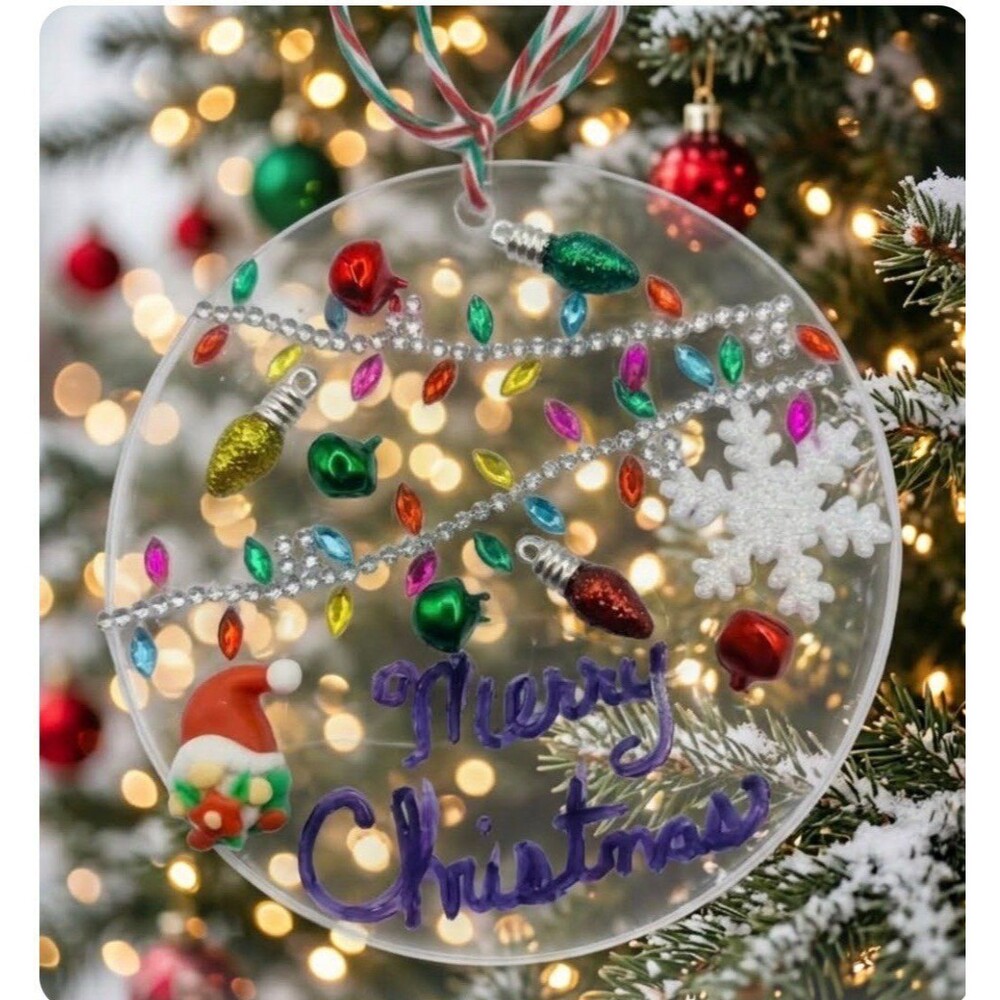,acrylic resin Christmas ornament-sun catcher with festive, multi-textured